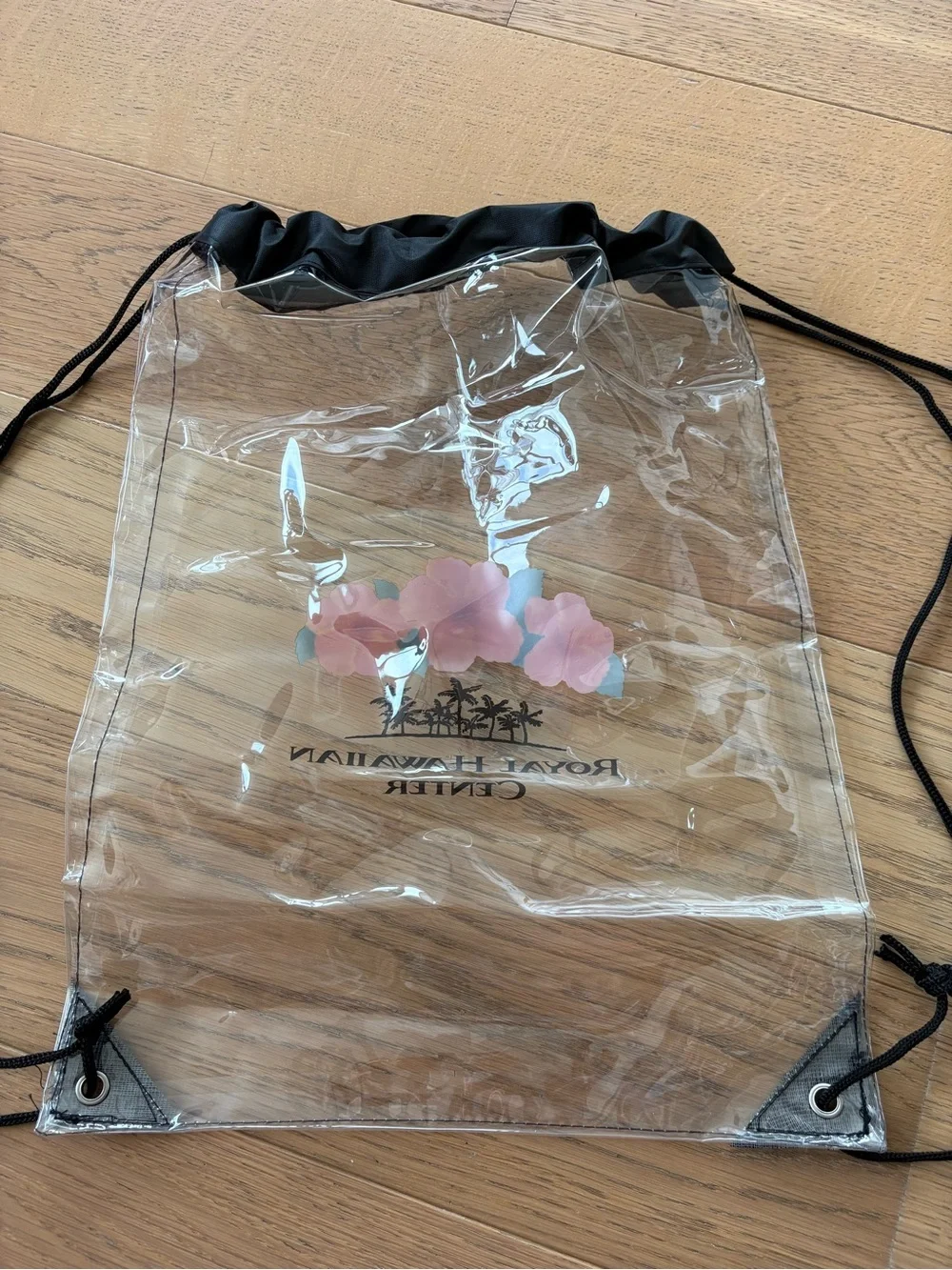 Royal Hawaiian Center Clear Drawstring Backpack with Orange Hibiscus